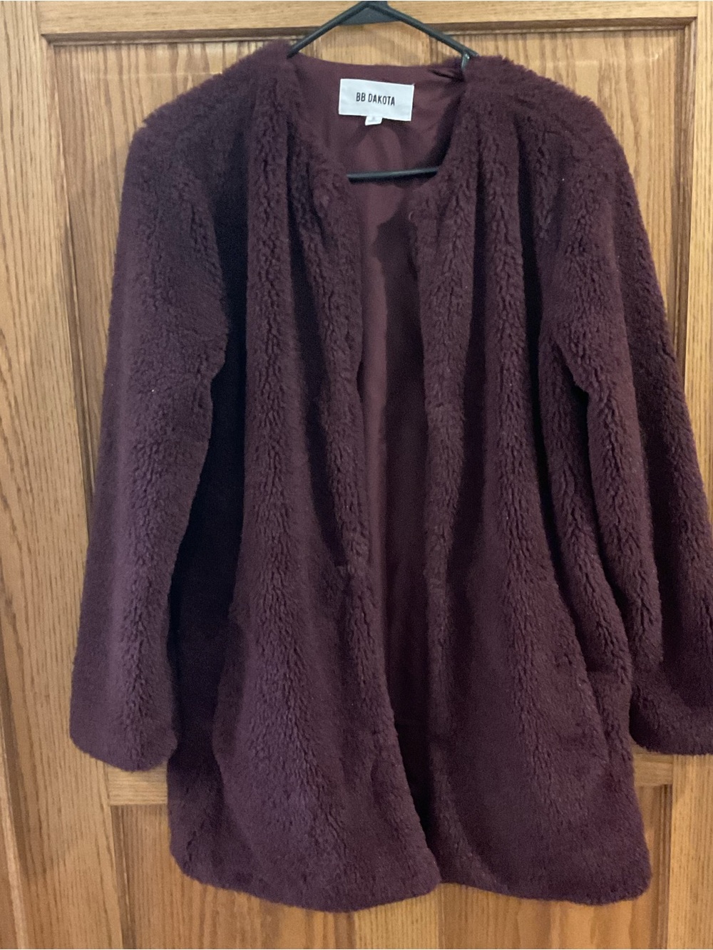 BB Dakota Faux Fur Teddy Coat Cardigan Burgundy Plum Small